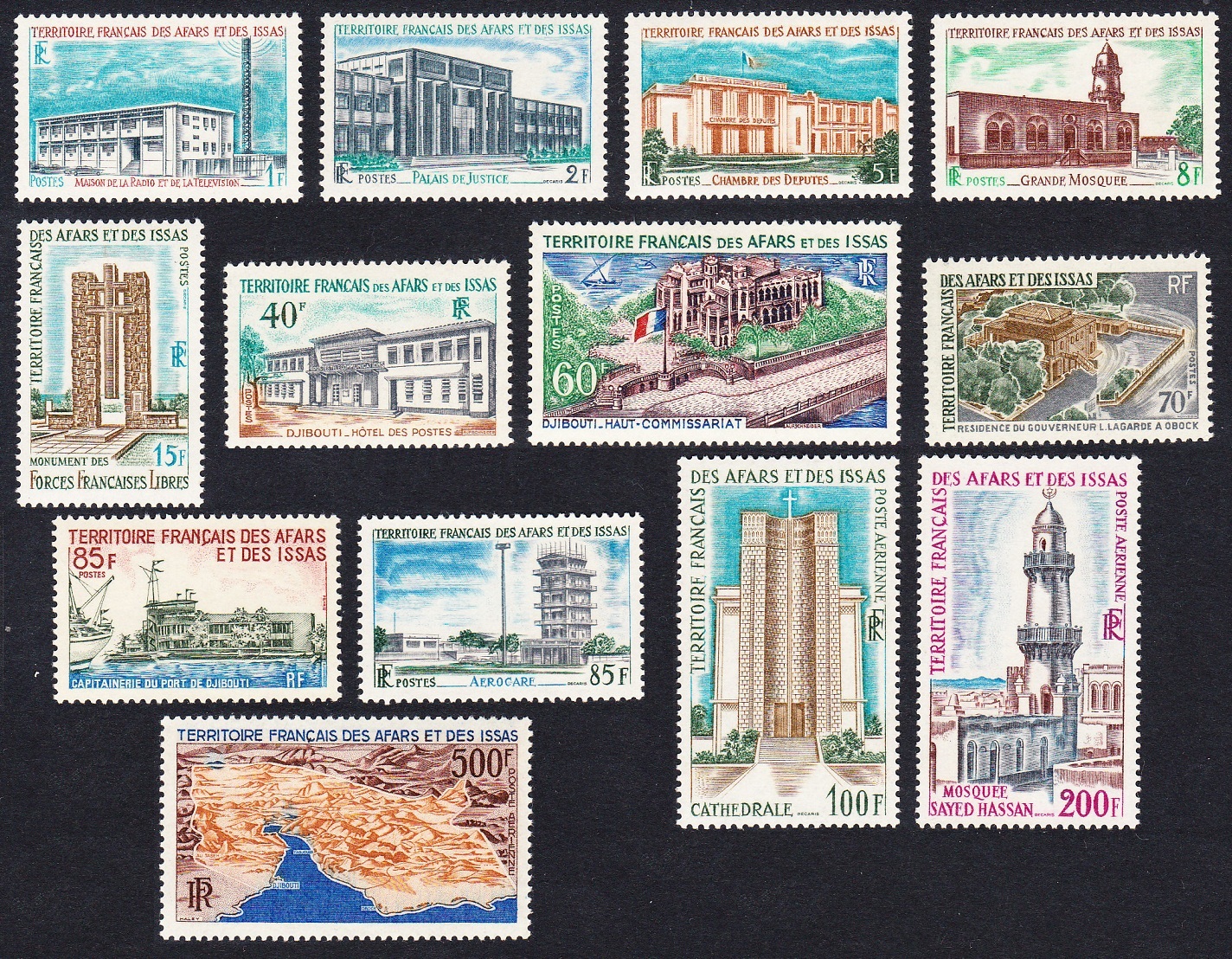 Afar and Issa Buildings and Landmarks 13v COMPLETE 1968 MNH SG#521-533 MI#19=116 Sc#318=33+C53-C55