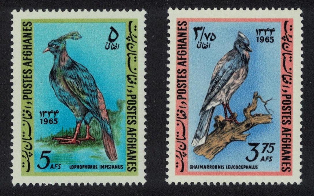 Afghanistan Lanceolated jay Himalayan monal pheasant Birds 2v 1965 MNH SG#544-545