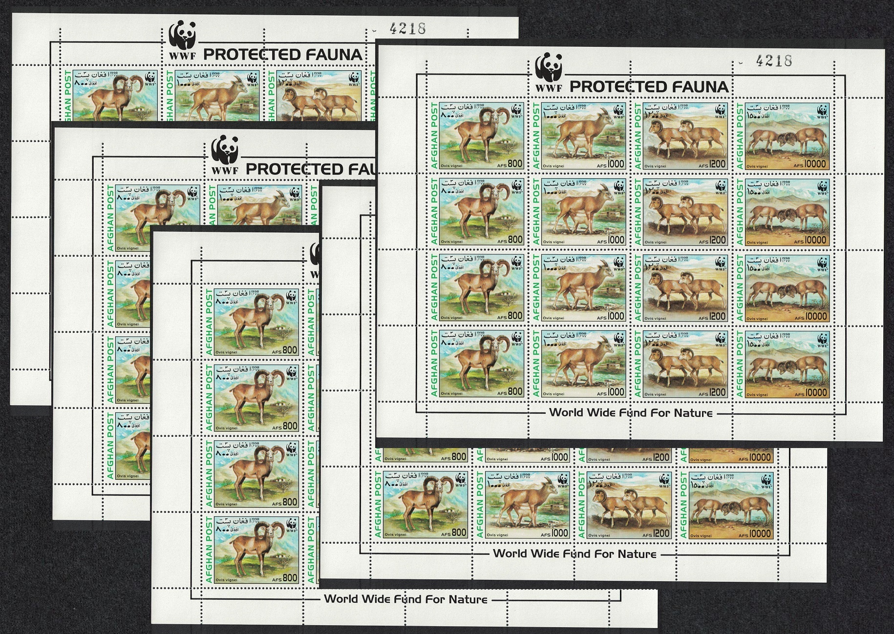 Afghanistan WWF Urial 5 Sheets [A] 1998 MNH MI#1819-1822