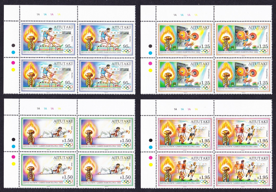 Aitutaki Olympic Games Barcelona 4v Corner Blocks of 4 1992 MNH SG#628-631 Sc#460-463