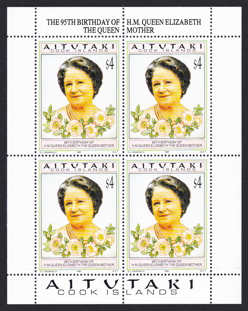 Aitutaki 95th Birthday of Queen Mother Sheetlet of 4 1995 MNH SG#688 Sc#511