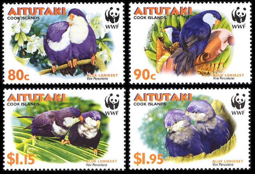 Aitutaki WWF Birds Tahitian Blue Lorikeet 4v 2002 MNH SG#717-720 MI#772-775 Sc#533-536