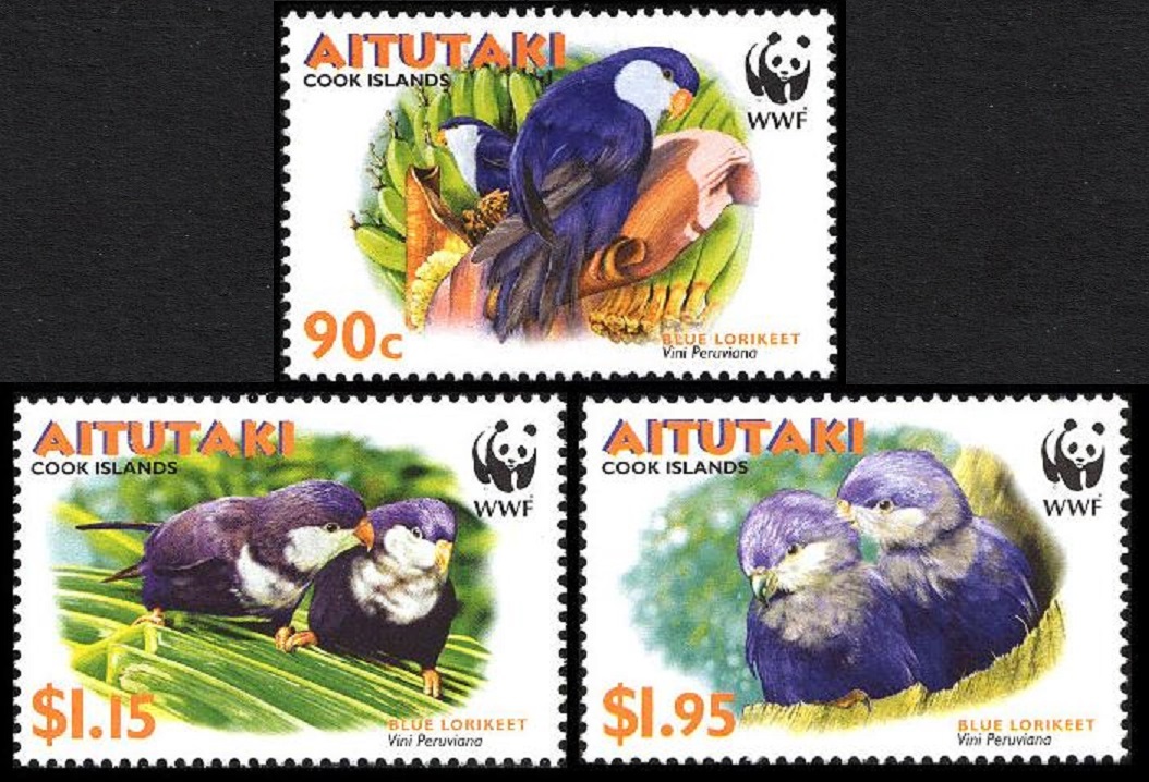 Aitutaki Birds WWF Tahitian Blue Lorikeet 3v 2002 MNH SG#718-720 MI#773-775 Sc#5343-536