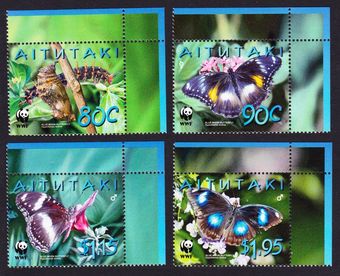 Aitutaki WWF Blue Moon Butterfly 4v Corners 2008 MNH SG#723-726 MI#778-781 Sc#539-542