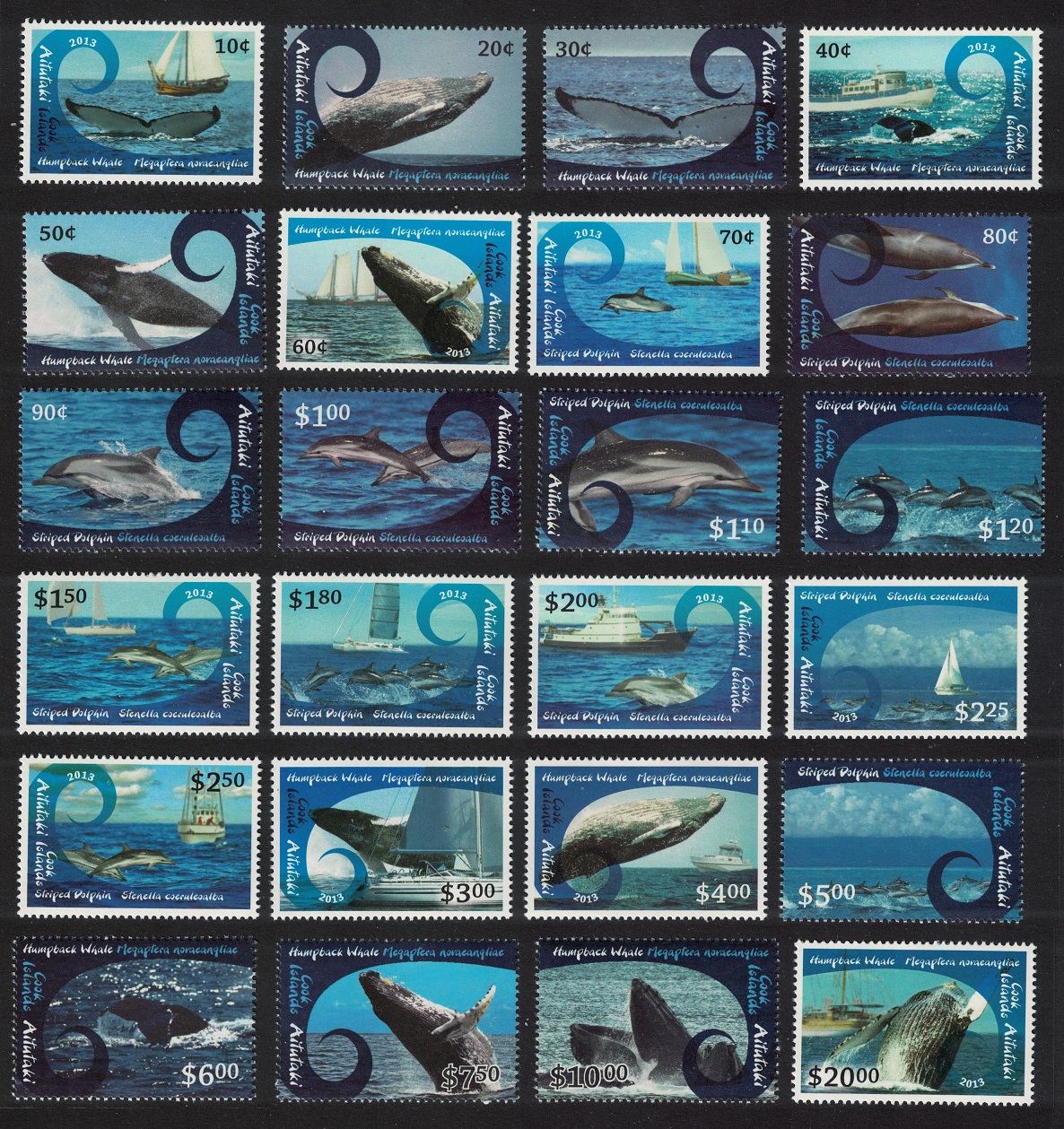 Aitutaki Whales Dolphins Ships Definitives 24v COMPLETE 2013 MNH SG#778-801 Sc#600-611