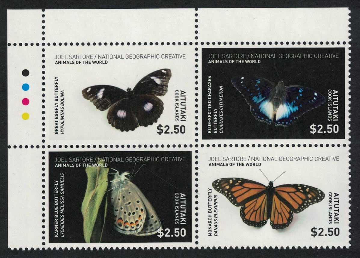 Aitutaki Butterflies Block of 4 NZ$10 2017 MNH SG#869-872 MI#992-995