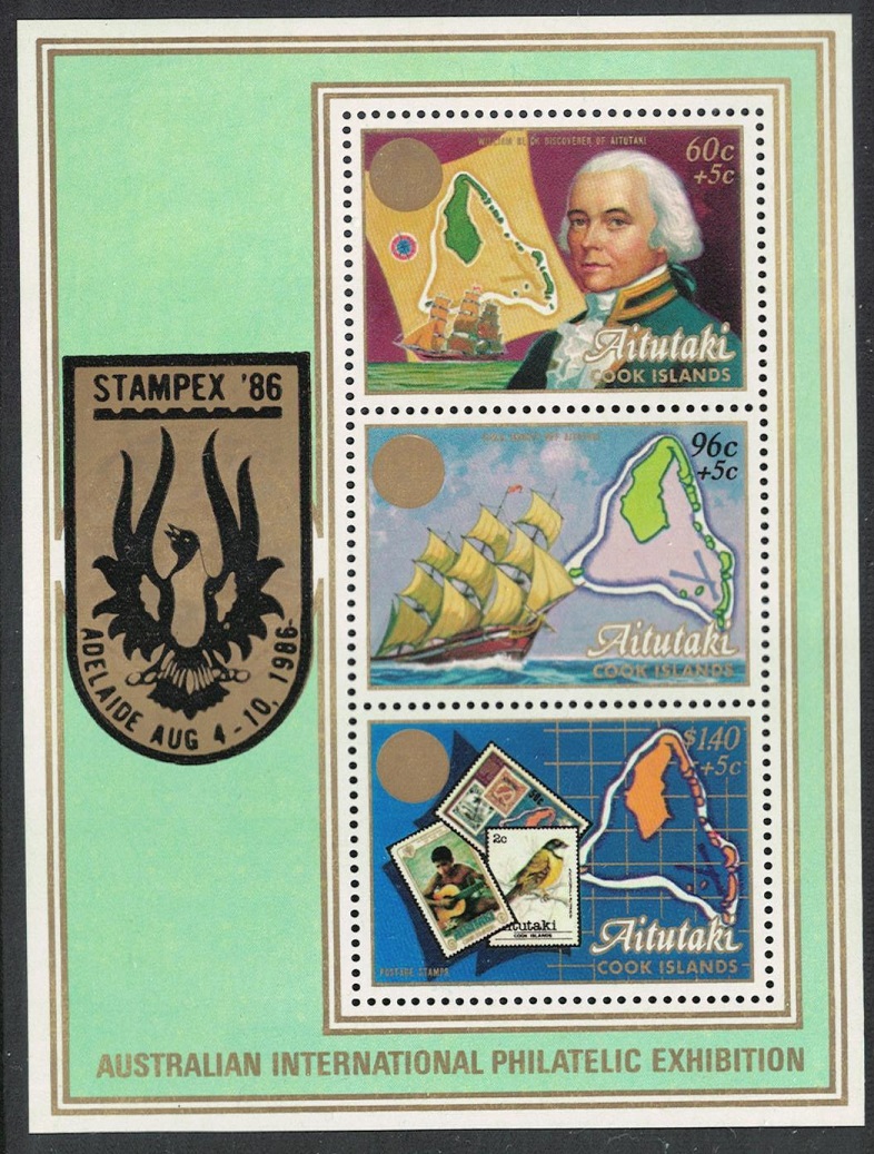 Aitutaki Captain Bligh &#39;Stampex &#39;86&#39; Stamp Exhibition Adelaide MS 1986 MNH SG#MS549