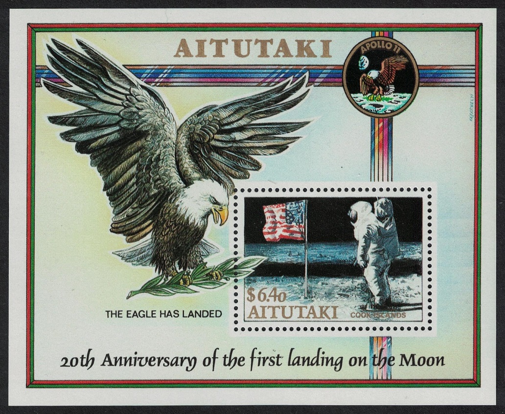 Aitutaki Space American Eagle Birds Landing on Moon MS 1989 MNH SG#MS605 MI#Block 73 Sc#437a