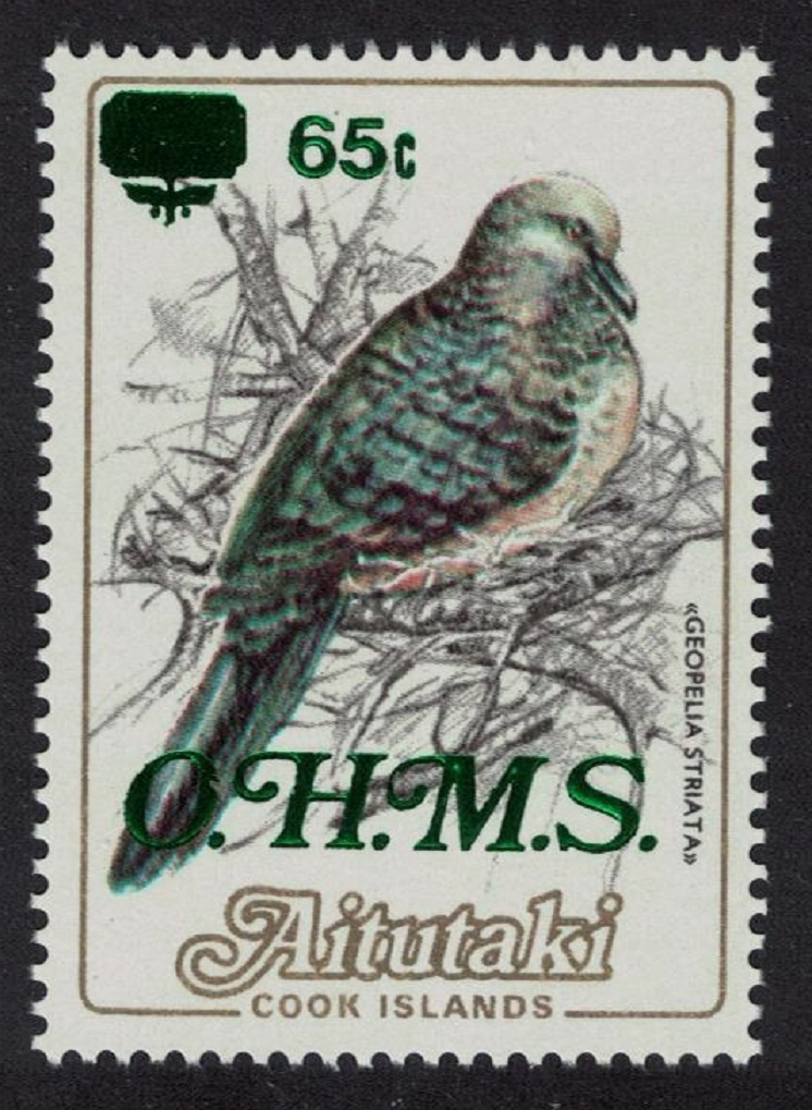 Aitutaki Zebra dove Bird 65c on 72c Overprint &#39;OHMS&#39; 1985 MNH SG#O28