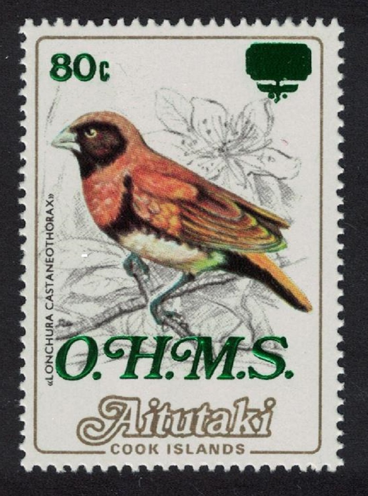 Aitutaki Mannikin Bird 80c on 96c Overprint &#39;OHMS&#39; 1985 MNH SG#O29