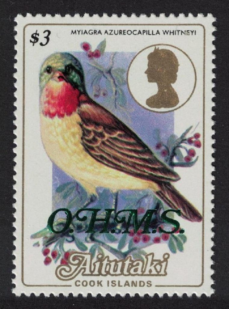 Aitutaki Blue-headed flycatcher Bird $3 Overprint &#39;OHMS&#39; 1985 MNH SG#O32