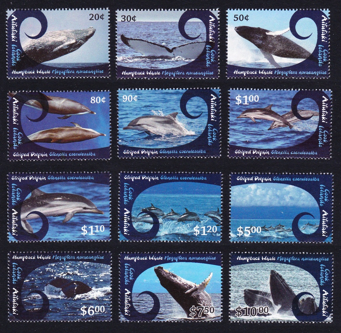 Aitutaki Cetaceans Whales Dolphins 12v 2012 MNH SG#779=780 Sc#581-592