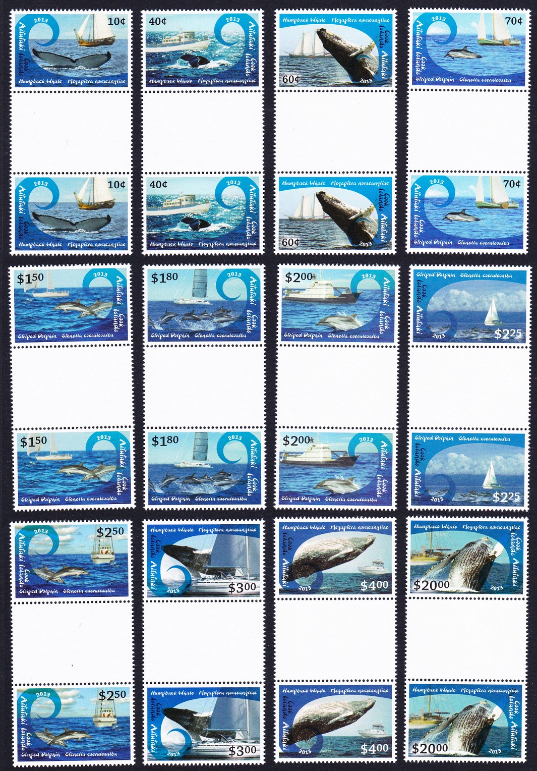 Aitutaki Whales Dolphins Ships Definitives Part 2 12v Gutter Pairs 2013 MNH SG#778=801 Sc#600-611