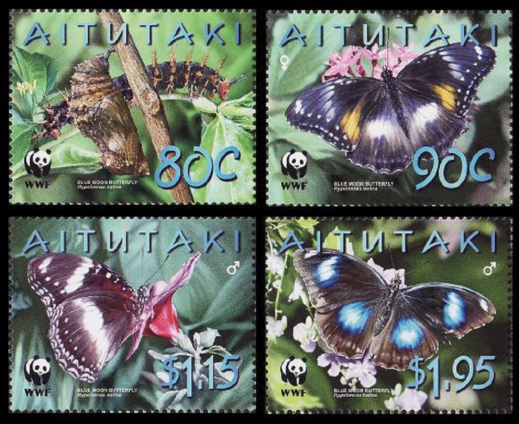 Aitutaki WWF Blue Moon Butterfly 4v 2008 MNH SG#723-726 MI#778-781 Sc#539-542