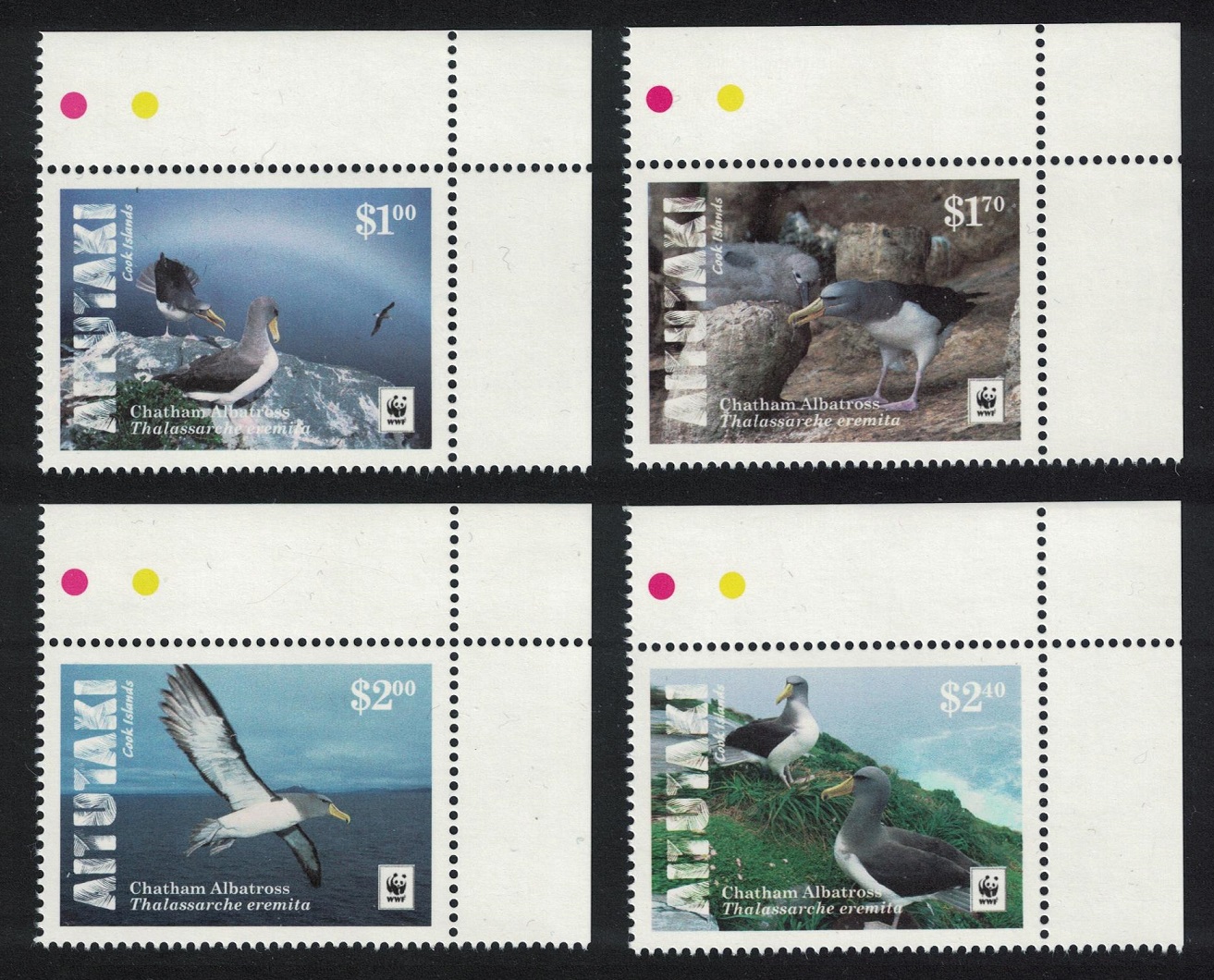 Aitutaki WWF Chatham Albatross Birds 4v Corners 2016 MNH SG#850-853