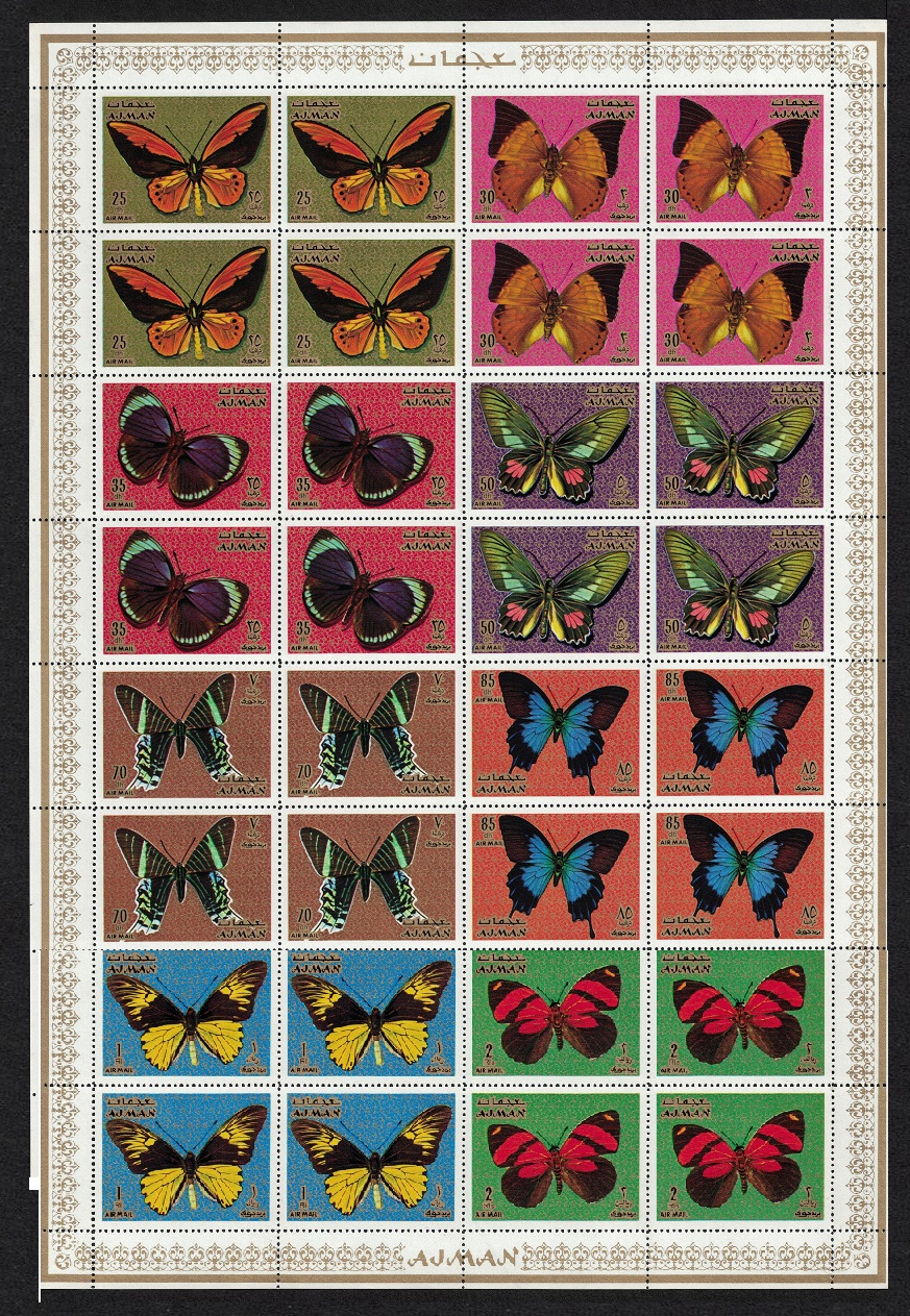 Ajman Butterflies 8v Full Sheet of 4 sets 1971 MNH MI#747A-754A