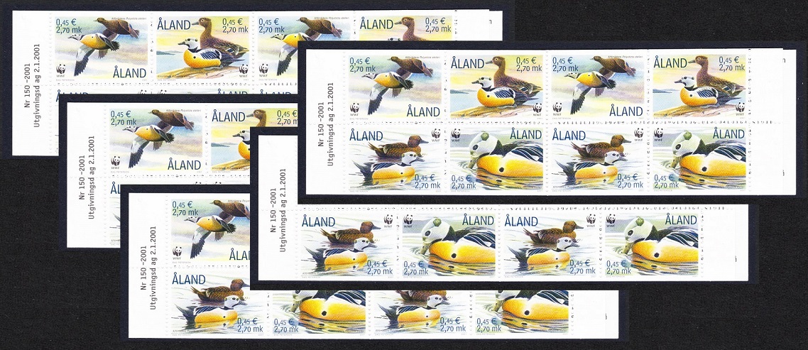 Aland Islands Birds WWF Steller&#39;s Eider 5 Booklets [A] 2001 MNH SG#184-187 MI#183-186 Sc#185 a-d