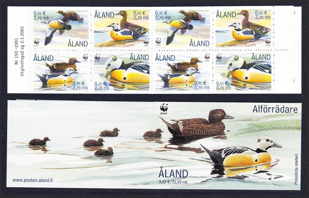 Aland Islands Birds WWF Steller&#39;s Eider Booklet 2001 MNH SG#184-187 MI#183-186 Sc#185 a-d