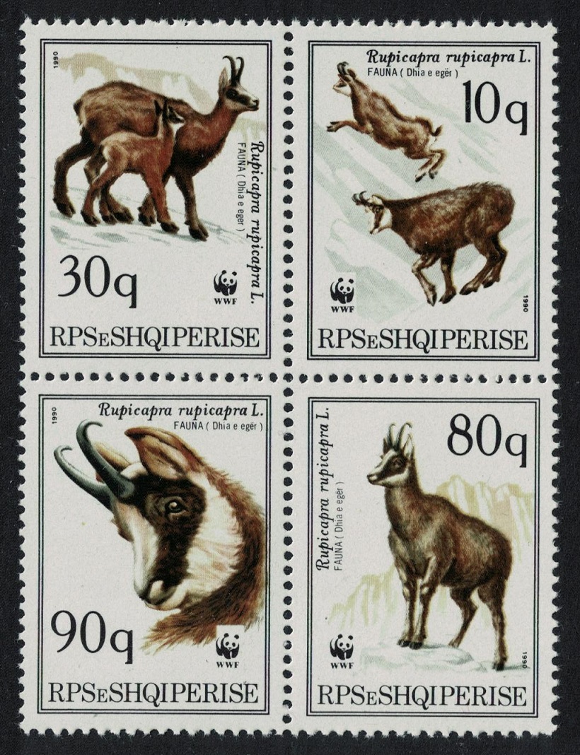 Albania WWF Chamois Endangered Species Block of 4 1990 MNH SG#2442-2445 MI#2423-2426