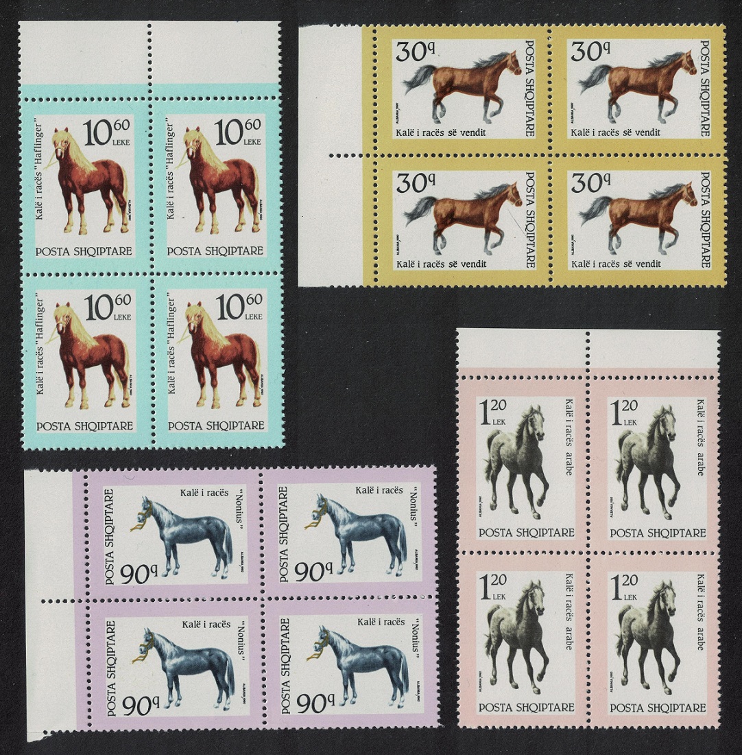 Albania Horses 4v Blocks of 4 1992 MNH SG#2531-2534