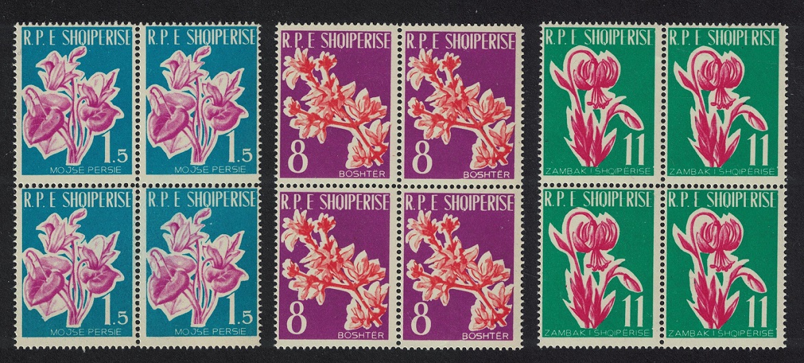 Albania Cyclamen Forsythia Lily Flowers 3v Blocks of 4 1961 MNH SG#679-681