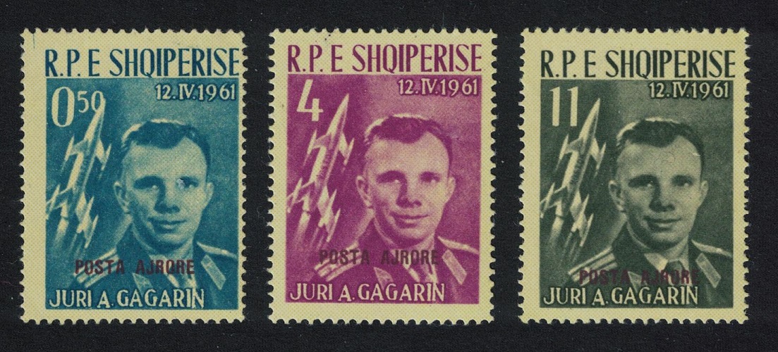 Albania GAGARIN First Manned Space Flight 3v RED OVERPRINT 1962 MNH SG#691-693