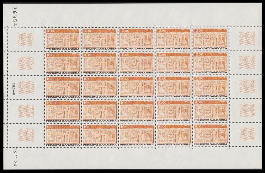 Andorra French Inscription &#39;POSTES&#39; 10 Fr Sheet 1985 MNH SG#F350 MI#358