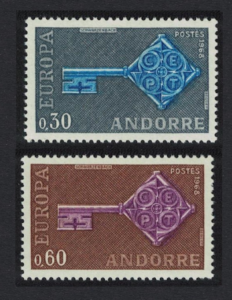 Andorra French Key with CEPT in handle Europa CEPT 2v 1968 MNH SG#F208-F209