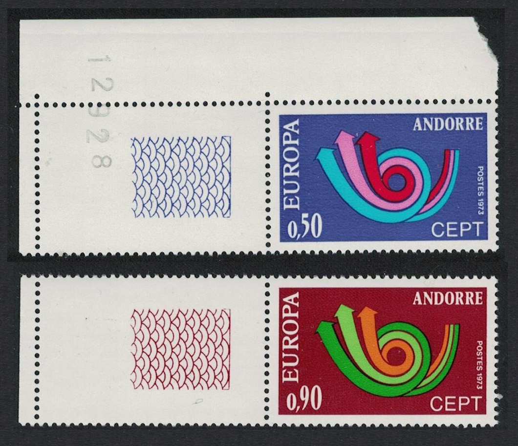 Andorra French Post Horn Europa CEPT 2v Coin labels 1973 MNH SG#F245-F246