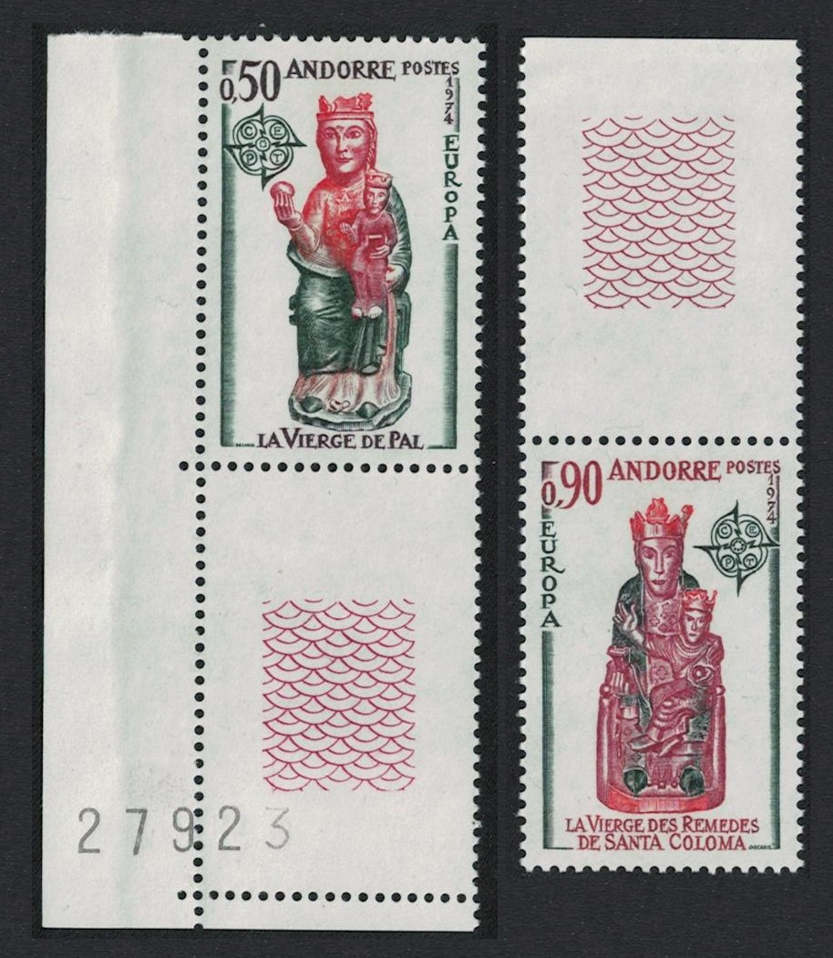 Andorra French Church Sculptures Europa CEPT 2v Bottom Coin Margins 1974 MNH SG#F256-F257