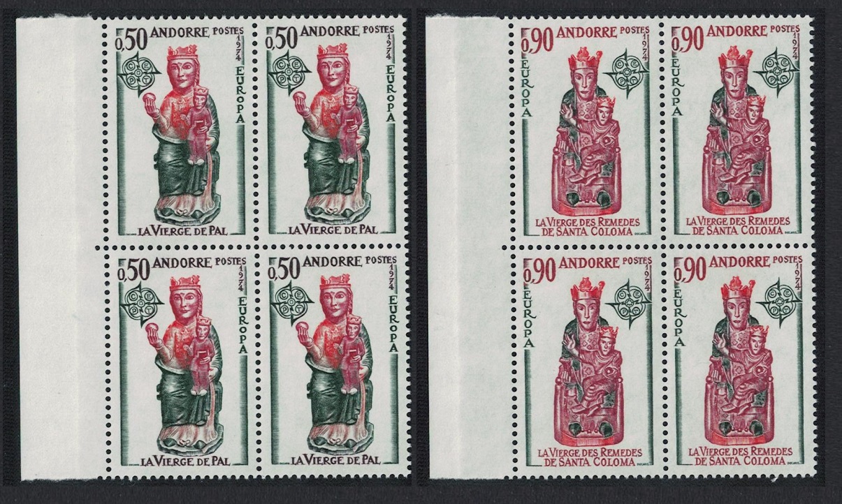 Andorra French Church Sculptures Europa CEPT 2v Block of 4 1974 MNH SG#F256-F257