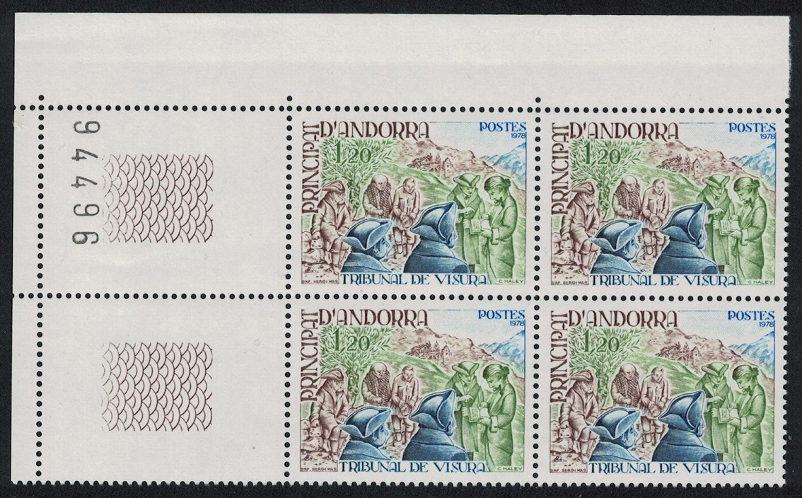 Andorra French Tribunal of Visura Corner Block of 4 Control Number 1978 MNH SG#F291 MI#293