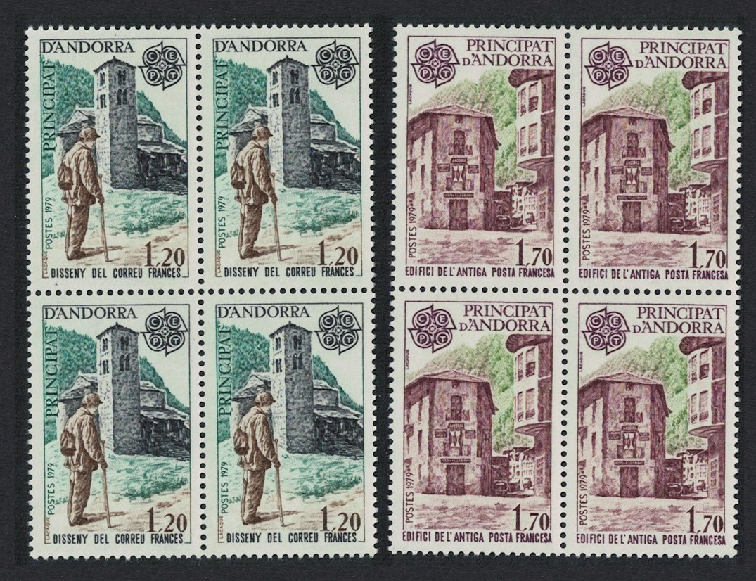 Andorra French Post and Telecommunications Europa CEPT 2v Blocks of 4 1979 MNH SG#F295-F296