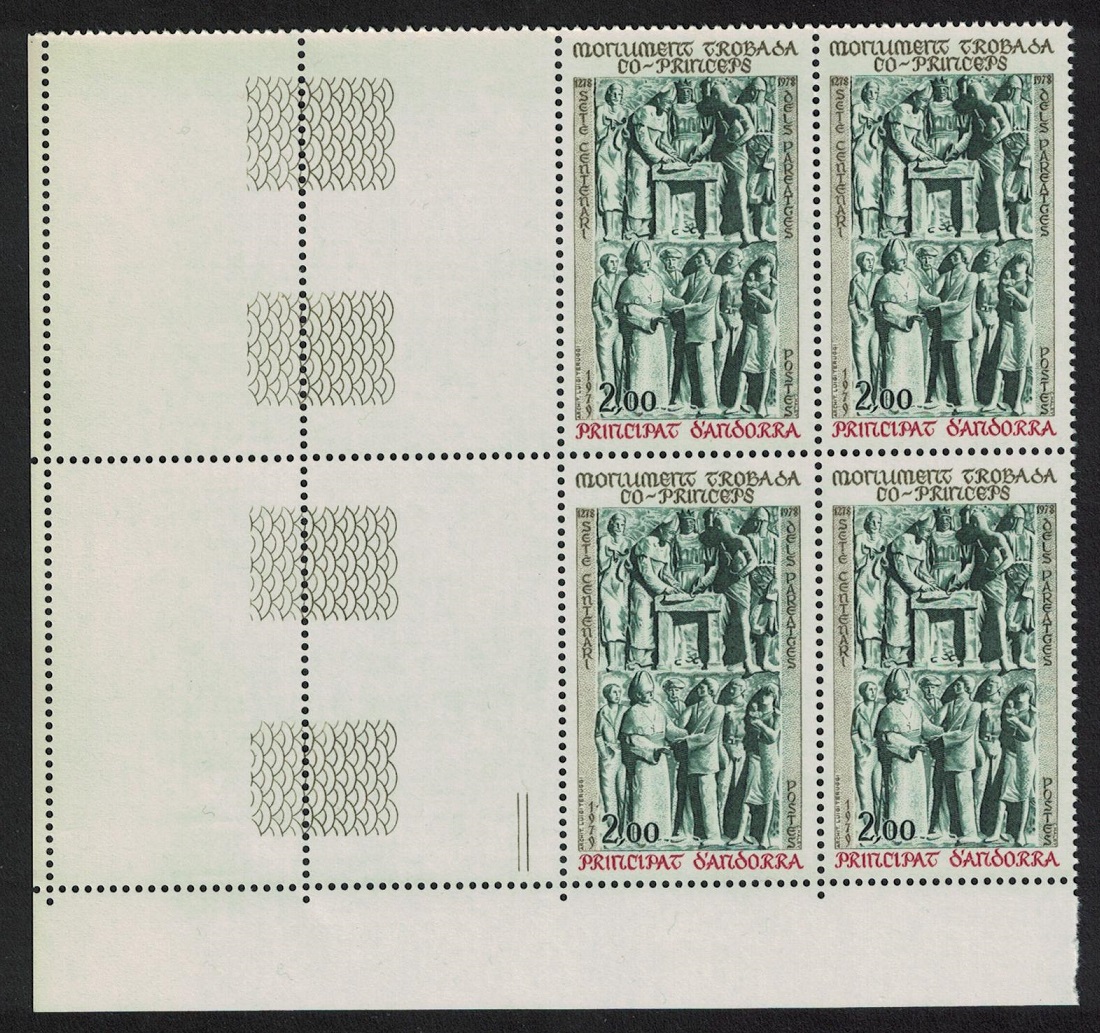 Andorra French Co-princes Monument SW Corner Block of 4 Control Number 1979 MNH SG#F299 MI#301