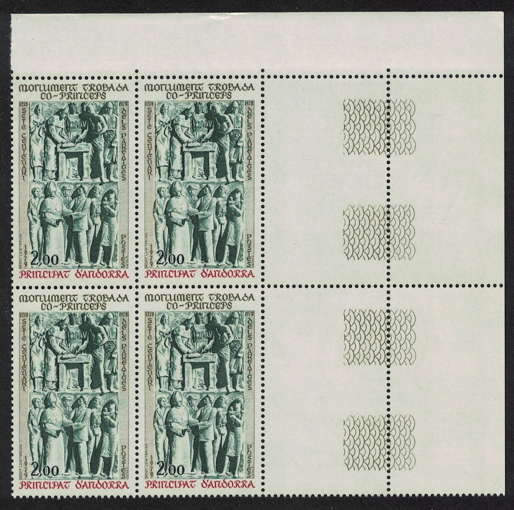 Andorra French Co-princes Monument T2 Corner Block of 4 Control Number 1979 MNH SG#F299 MI#301