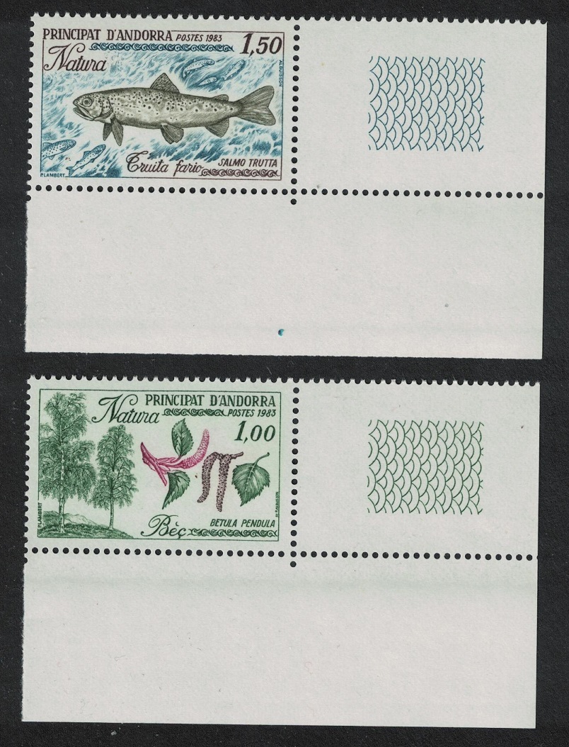 Andorra French Trout Fish Trees Nature Protection 2v Corners 1983 MNH SG#F330-F331 MI#332-333 Sc#305-306