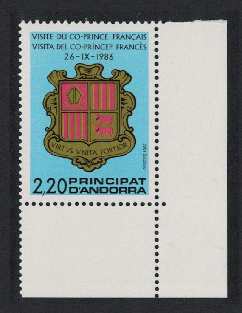 Andorra French Visit of French Co-prince French president SE Corners 1987 MNH SG#F389