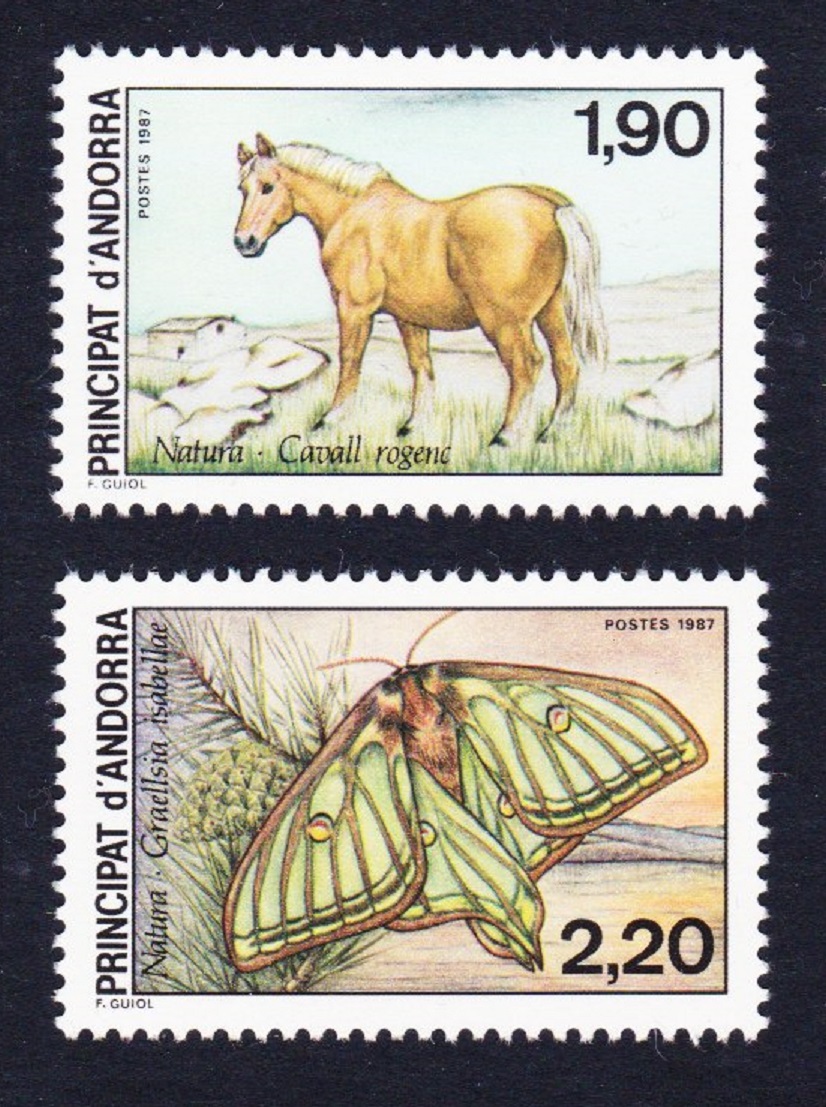 Andorra French Horse Butterfly Nature Protection 2v 1987 MNH SG#F393-F394 MI#382-383 Sc#355-356