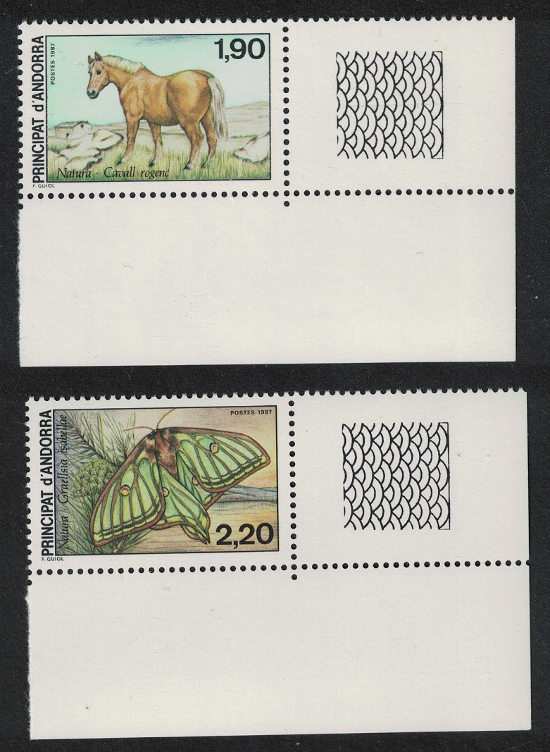 Andorra French Horse Butterfly Nature Protection 2v Corners 1987 MNH SG#F393-F394 MI#382-383 Sc#355-356