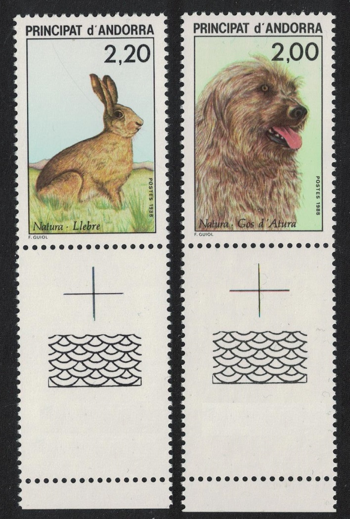 Andorra French Dog Hare Nature Protection 2v Coin Labels 1988 MNH SG#F413-F414 MI#394-395 Sc#367-368