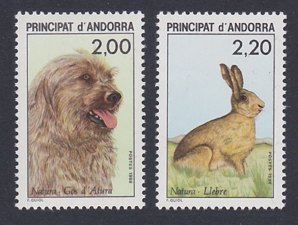 Andorra French Dog Hare Nature Protection 2v 1988 MNH SG#F413-F414 MI#394-395 Sc#367-368