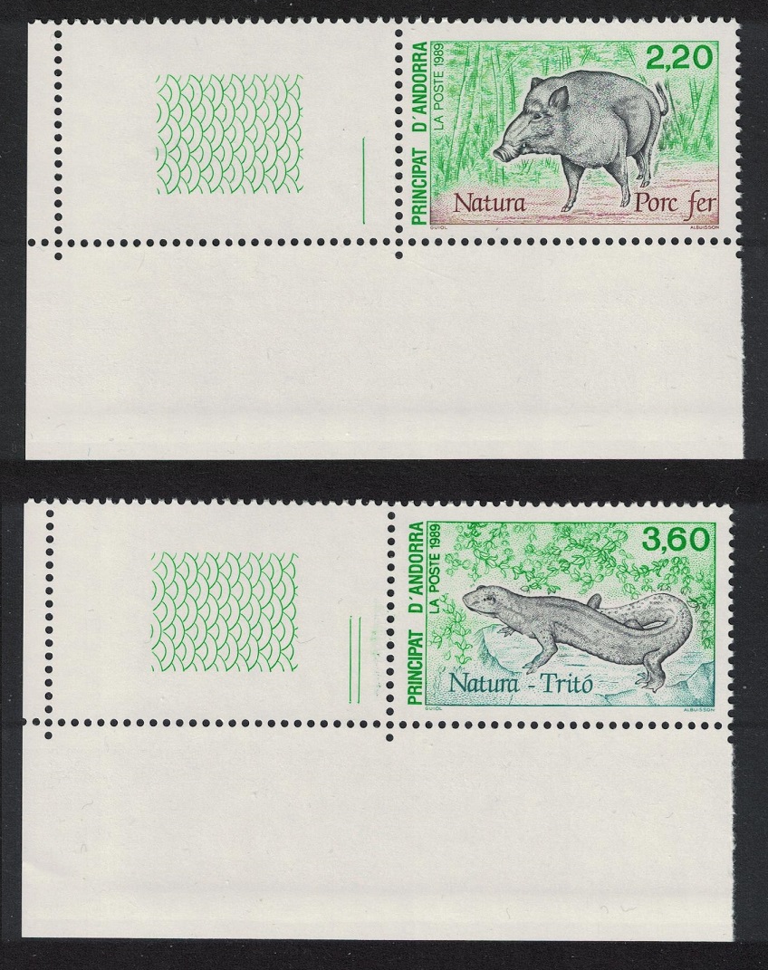 Andorra French Boar Lizard Nature Protection 2v Corners 1989 MNH SG#F422-F423 MI#403-434 Sc#376-377