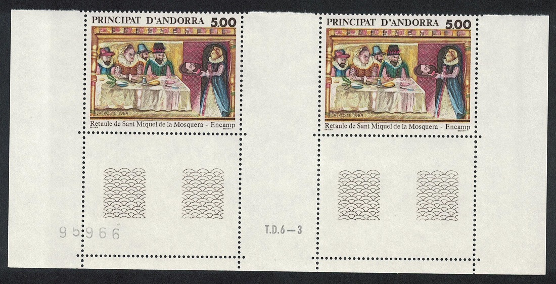 Andorra French Retable of St Michael de la Mosquera Bottom Gutter Pair 1989 MNH SG#F424 MI#405