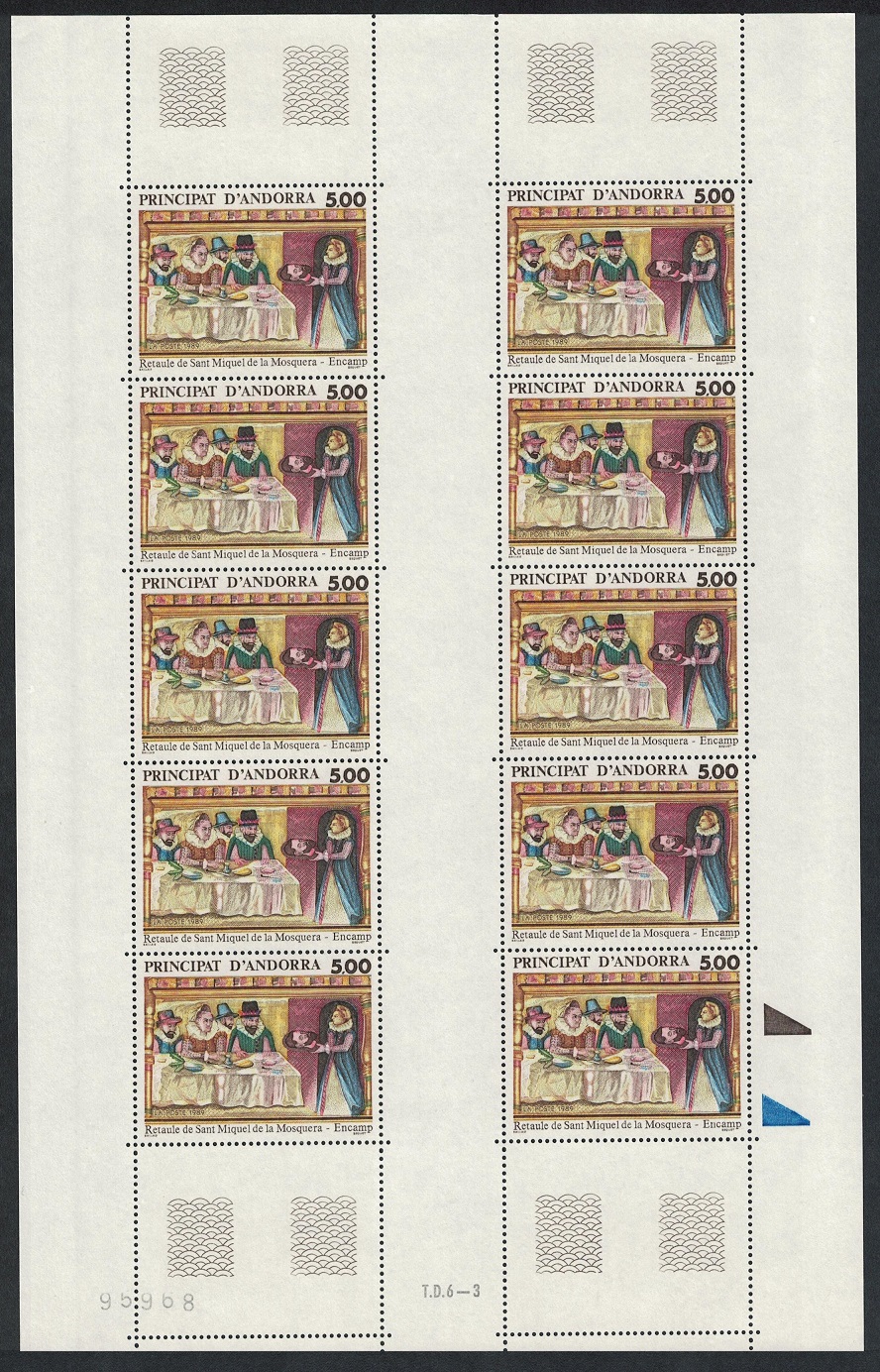 Andorra French Retable of St Michael de la Mosquera Sheet Control Triangles 1989 MNH SG#F424 MI#405