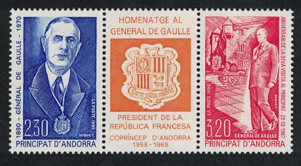 Andorra French Birth Centenary of General de Gaulle 2v strip 1990 MNH SG#F434-F436 MI#418-419 Sc#399-400