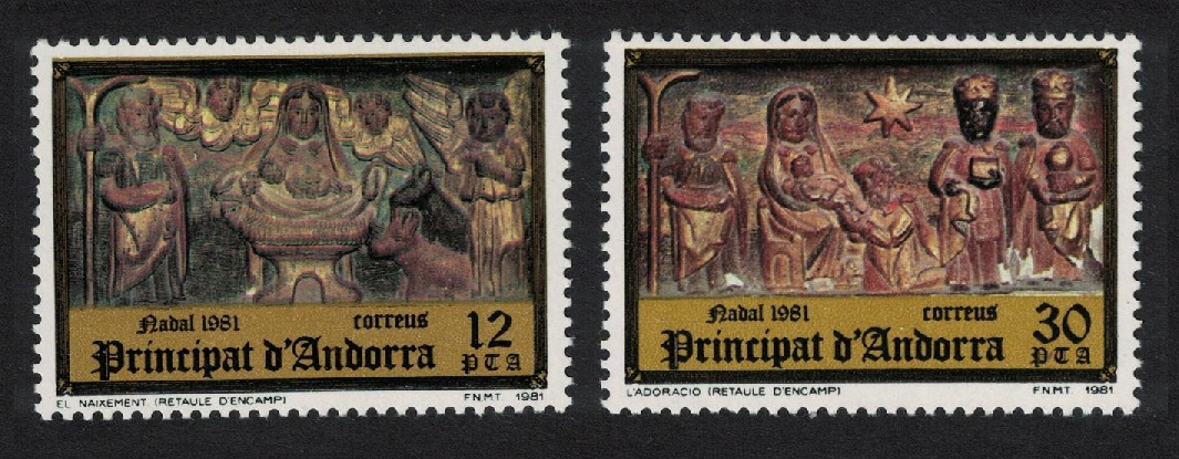 Andorra Spanish Christmas Carvings from Encamp Church 2v 1981 MNH SG#135-136