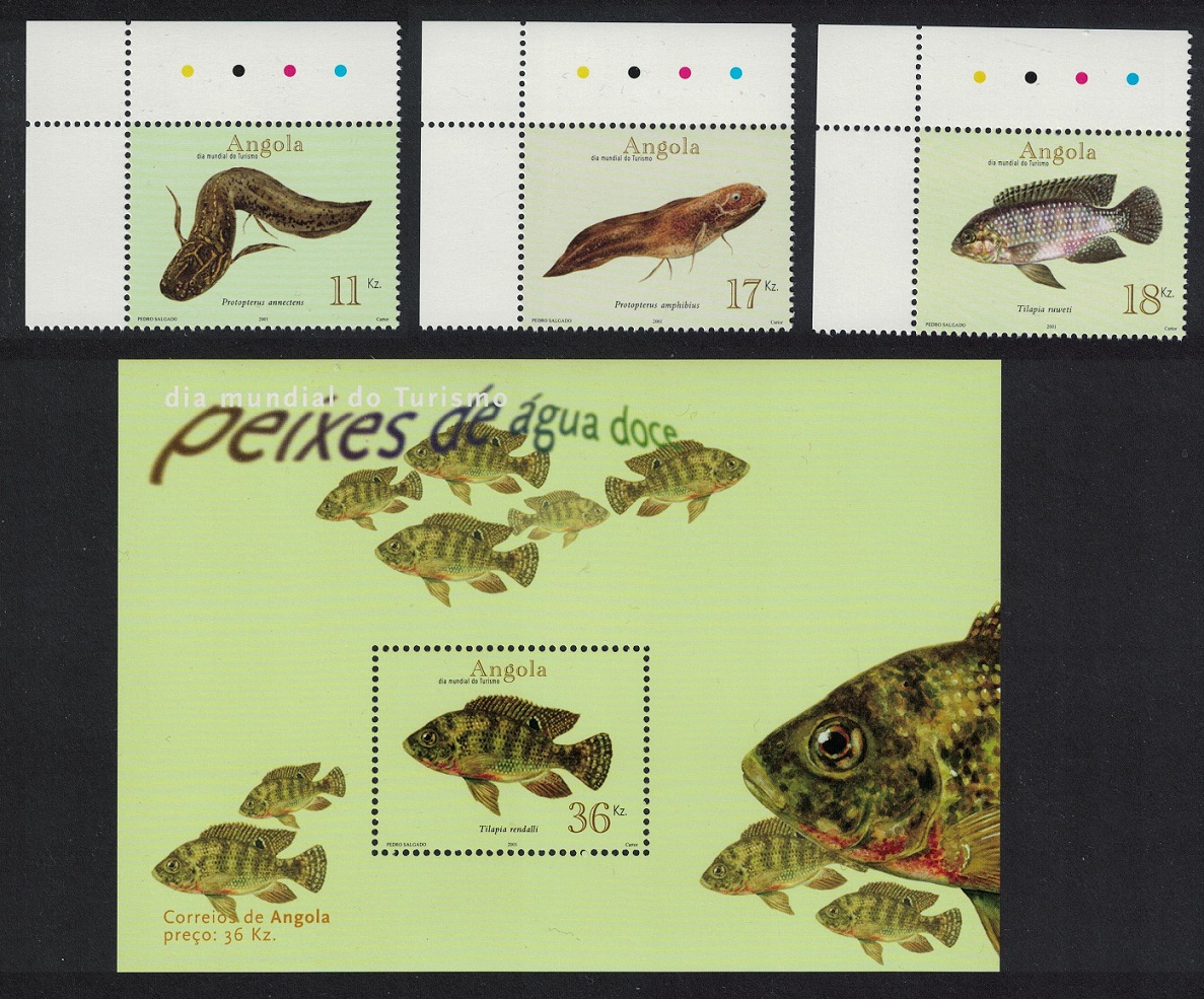 Angola Freshwater Fish 3v+MS Corners 2001 MNH SG#1620-MS1623