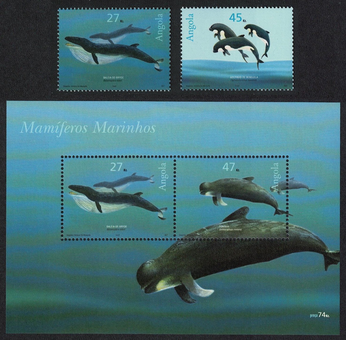 Angola Whales Dolphins Marine Mammals 2v+MS 2003 MNH SG#1683-MS1685