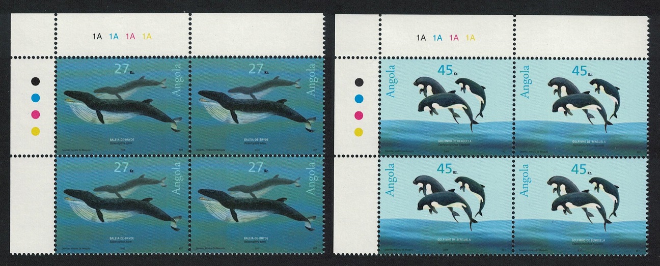 Angola Whales Dolphins Marine Mammals 2v Corner Blocks of 4 2003 MNH SG#1683-1684