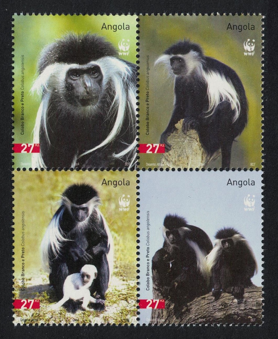 Angola WWF Colobus Monkey 4v Block of 4 2004 MNH SG#1717-1720 MI#1745-1748 Sc#1279 a-d